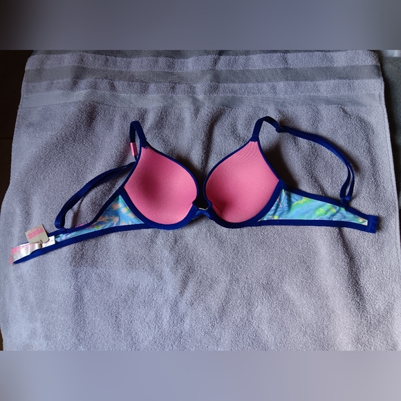 PINK Victoria's Secret Blue Hawaiian Wear Everywhere Push-Up Bra. 32A. NWT! - Picture 7 of 10